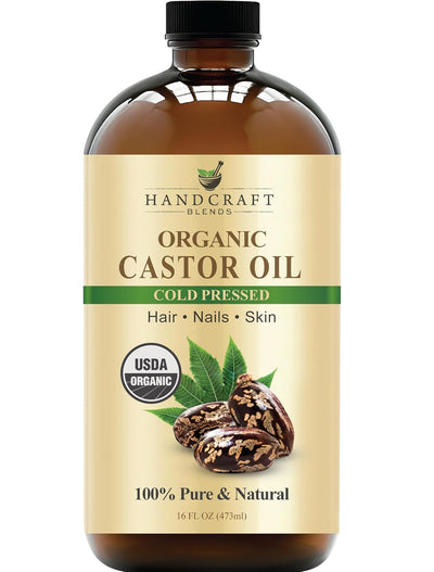 Cold-Pressed Organic Castor Oil in Glass Bottle - 16 Fl Oz - 100% Pure and Natural - Premium Grade Oil for Hair Growth, Eyelashes and Eyebrows - Carrier Oil - Hair and Body Oil